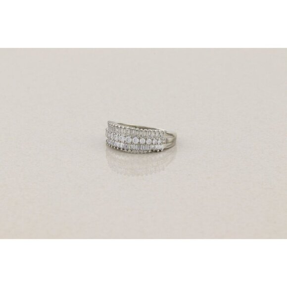 Sterling Silver Cubic Zirconia Three Row Band Baguette CZs Ring Band Size 7 1/4 - Picture 3 of 7